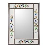 NOVICA White Floral Reverse Painted Glass Frame Rectangular, Modern Daisy' Wall Mirror