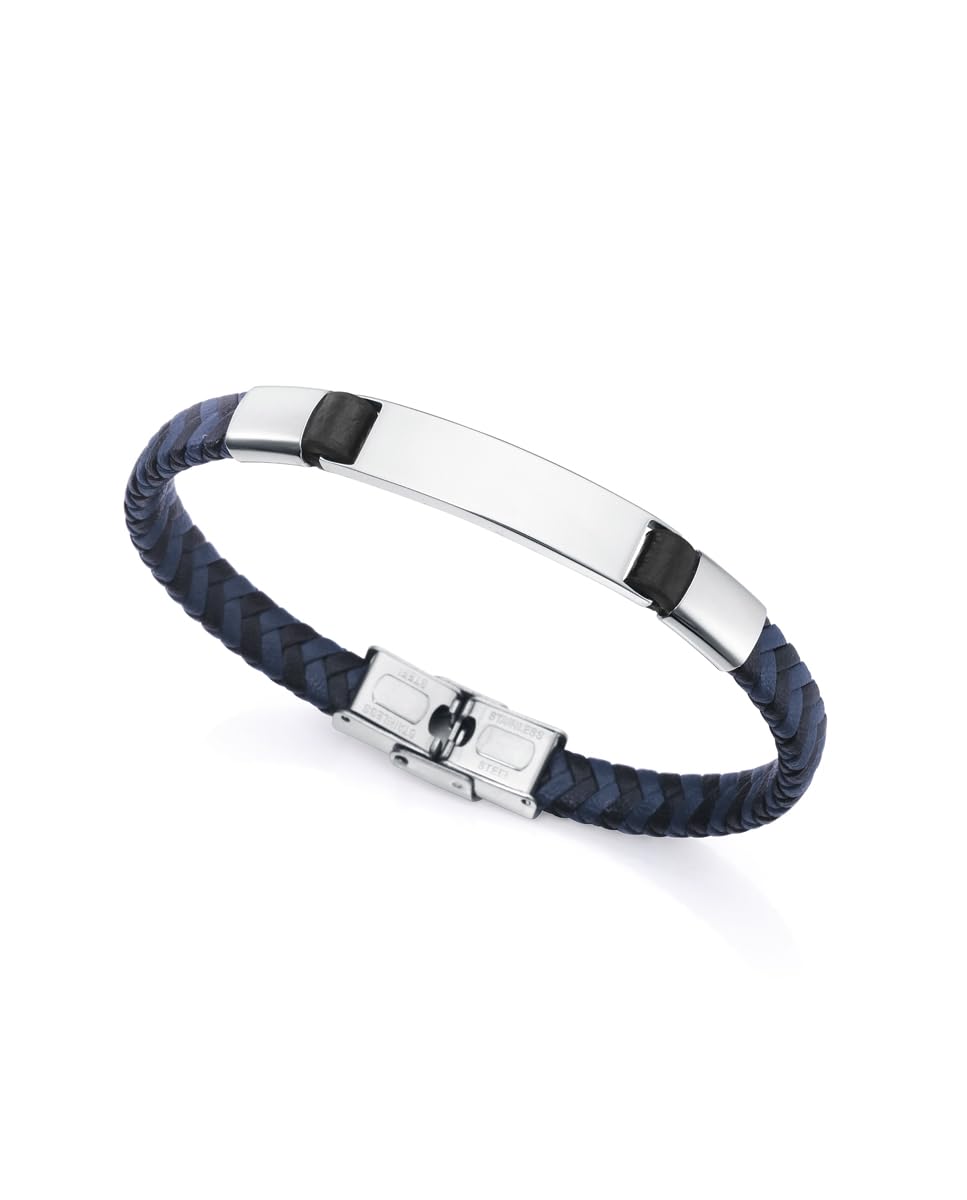 Viceroy Pulsera para Hombre de acero y Piel Negra y Azul 14058P01013