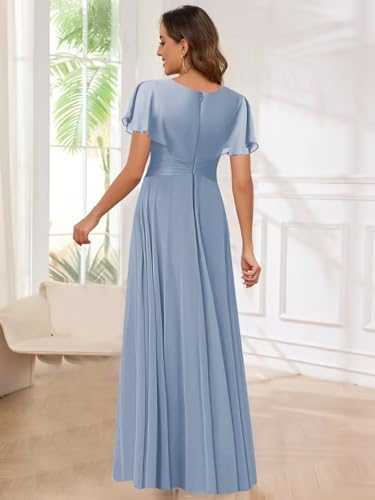 Long Lace Mother of The Bride Dresses for Women with Sleeves Chiffon V Neck Wedding Guest Dress4