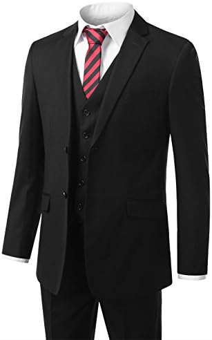 MONDAYSUIT Men Modern Fit 3-Pcs Suit Blazer Jacket Tux Vest Trouser Black