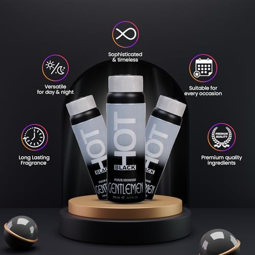 Image of BERNARD DIMITRI HOT BLACK GENTLEMEN Deodorant for Men - 200 ML Each| Pack of 2| Fragrance of Woodsy Notes and Amber | Long-Lasting Freshness Smell | Deo Idle Gift For Brother, Friend and Loved Once