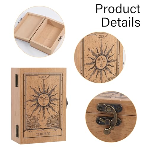 GLOBLELAND Tarot Aufbewahrungsbox Aus Buchenholz Mit Sonne Und Sonnenblumen Für Tarotkarten Schmuckschatulle Mit Gravur Tarotkartenbox Für Kristallhalter Aufbewahrung von Heiligen 5.12x3.23x1.46in