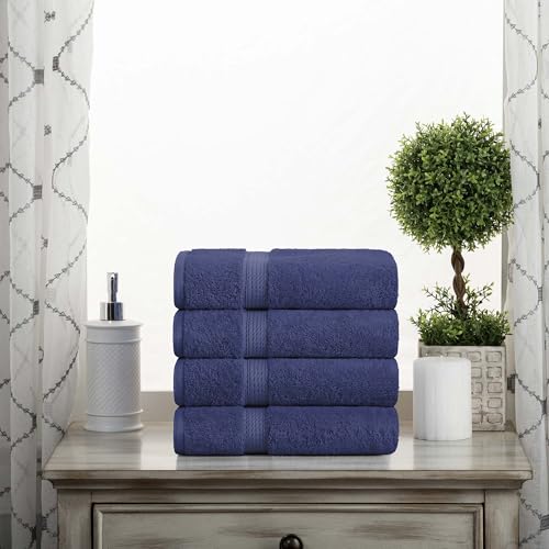 SUPERIOR Egyptian Cotton Pile Hand Towel Set of 4, Ultra Soft Luxury Towels, Thick Plush Essentials, Absorbent Heavyweight, Guest Bath, Hotel, Spa, Home Bathroom, Shower Basics, Navy Blue - Thumbnail 2