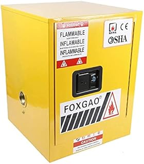 12 Gallon Safety Storage Cabinet for Flammable Liquids,Yellow Leak-Proof Flammable Liquid Storage Manual Door Cabinet Fireproof Safety Storage Cabinet,17.3x17.3x22 inch