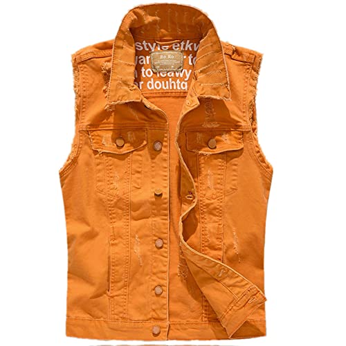 Cylele Mgg Ärmellose Jeansweste Orange Motorrad Personalisierte Freizeitweste Herrenweste,Gelb,4XL Cover