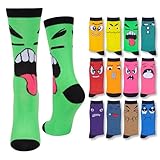 Tipi Toe Women's 12 Pairs Lightweight Colorful Funny Crazy Face Patterned Crew Socks, CR171-T1