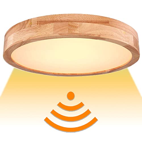 Plafonnier en bois LED KZT 20W avec détecteur de mouvement radar 3000K pour couloir et garage