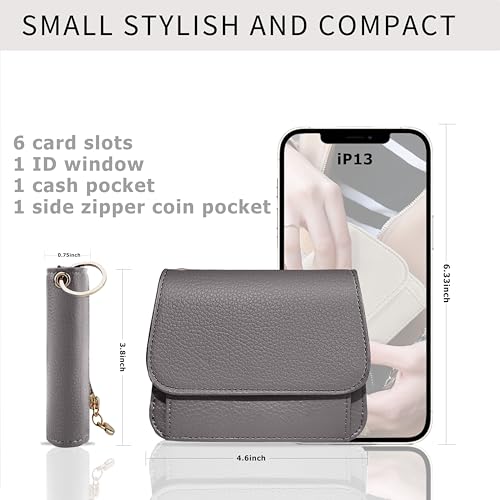 Image of Women Small Wallet RFID Blocking Slim Wallet with Coin Pocket Tri-Fold Credit Card Holder with ID Window and Keychain (Grey)