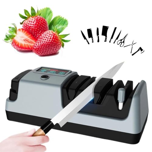 Professional 3-Stage Electric Knife Sharpener for Kitchen Knives, LCD Screen, 100% Diamond Abrasive, Adjustable Speed, Precision Angle Guides for Straight & Serrated Knives
