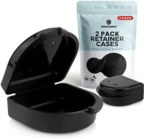 FRESH KNIGHTMouth Guard Case - Black Retainer Mouthguard Case for Dentures with Vent Holes - Protective Storage for Night Teeth Grinding - Slim Design for Travel - BPA-Free - Secure Closure (2 Pack)