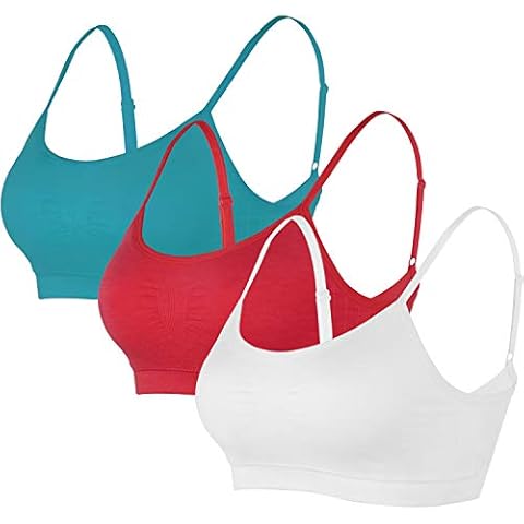 B.BANG Women's Sports Bra Thin Without Underwire Stretch Spaghetti Straps Bra Top Padding Removable Pads Pack of 3 / 5 - - XL Cover