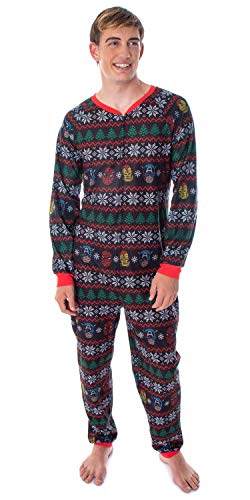 Marvel Adult Unisex Superhero Trio Ugly Sweater Allover Print One Piece Pajama Union Suit