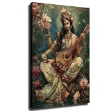 Goddess Saraswati Canvas Wall Art (Framed,12×18 inch)