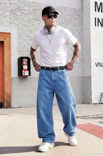 Image of GINGTTO Men's Baggy Barrel Jeans Wide Leg Y2K Denim Pants | Loose Fit Streetwear Casual Hip Hop Skater Vintage Style