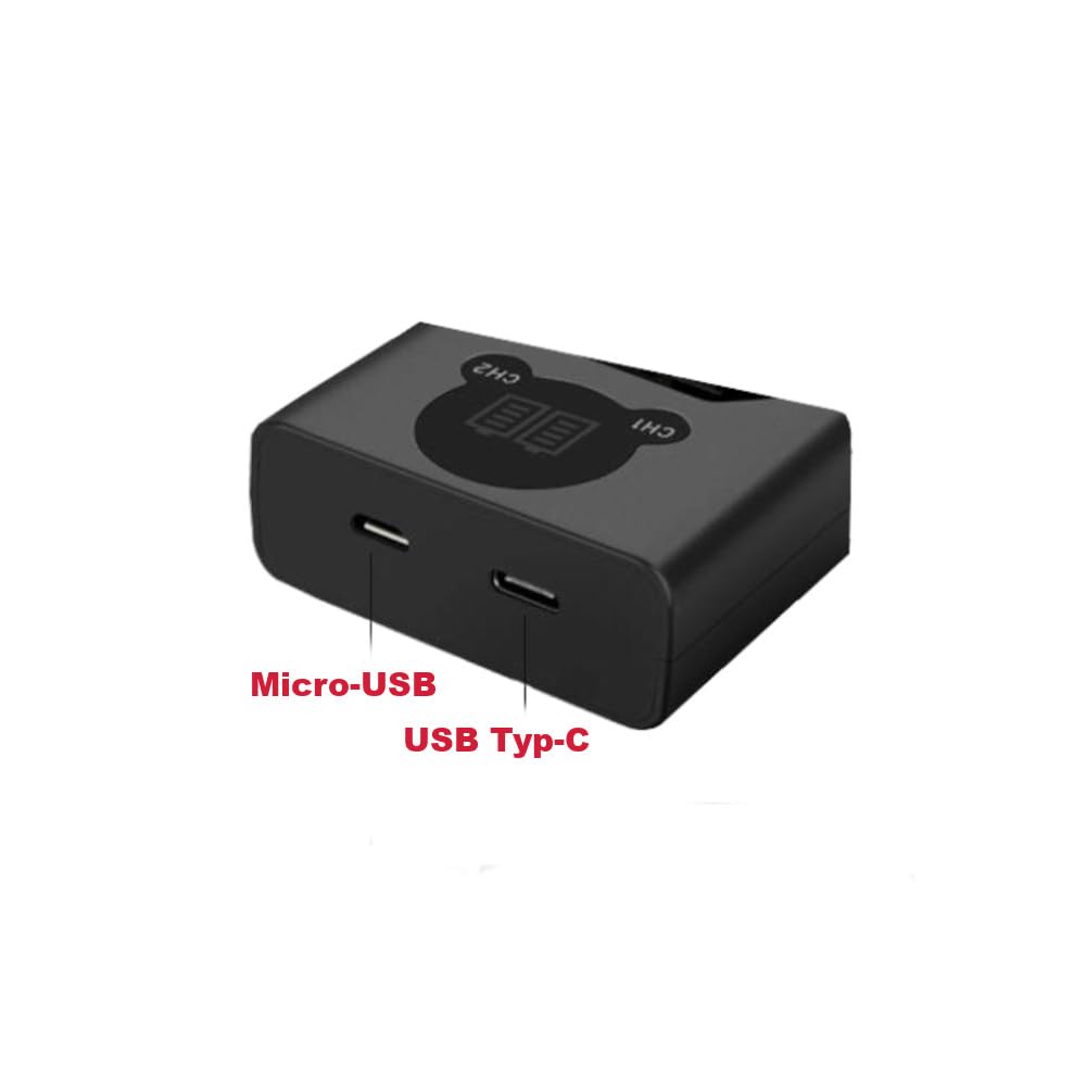 Trade-Shop 2in1 Set: Akku 2000mAh + USB Typ-C Dual LCD Ladegerät kompatibel mit Sony DCR-TRV22K DCR-TRV24 DCR-TRV24E DCR-TRV25E DCR-TRV27E DCR-TRV30E DCR-TRV33K