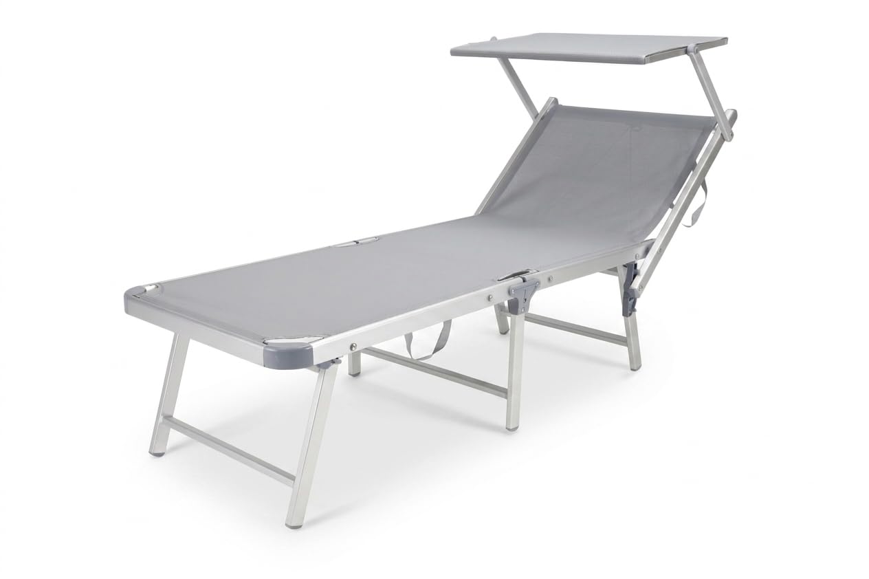 Lettino Mare Professionale Siviglia Gold con Seduta Alta 40 cm, Parasole Integrato e Struttura in Alluminio, Pieghevole, 180x72 cm (Grigio)