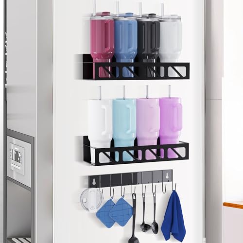 SMRCAD Magnetic Spice Rack for Refrigerator Seasoning Organizer for Spice Fridge Shelf storage Magnetic Shelf with Hook for Oven(6pack) (2pack-Black)