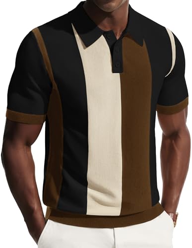 Image of PJ PAUL JONES Mens Polo Shirts Short Sleeve Vintage Knitted Polo T Shirts L Black Brown