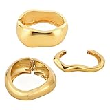 Mikovivi 3 Pcs Gold Chunky Bangle Bracelets for Women, Gold Stackable Irregular Chunky Bangle for Women Fashion Jewelry Gift