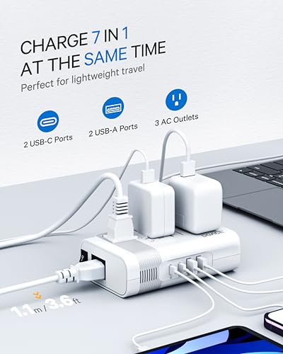 DOACE Voltage Converter US to Europe, 350W Converter for European Travel for Curling Iron and Hair Straighteners, 220V to 110V Converter Plug Adapter with 2 USB A & 2 USB C Ports2