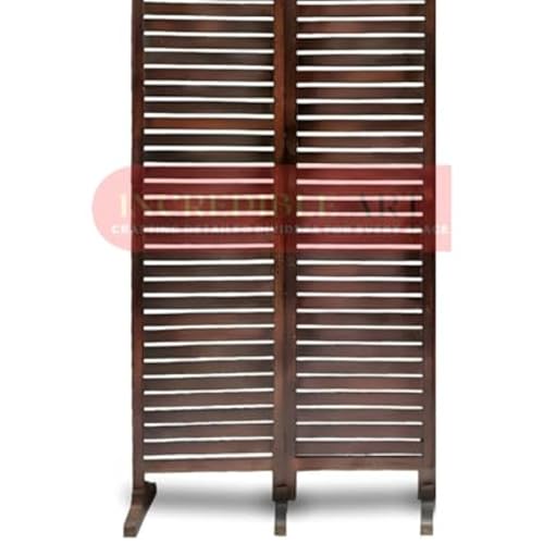 Image of Wooden Partition Wall Divider for Living Room, Wood Privacy Screen, Room Separator Rectangle Line Design- 5 Feet in Height (2 Panels with 3 Stands)