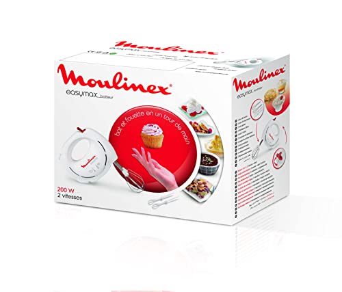 Moulinex Easy Max Batteur électrique, Commande unique, Ergonomique, Compact, 2 fouets, 2 vitesses ABM11A30