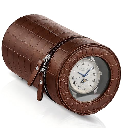 Automatic Single Travel Watch Winder for Rolex and Other Watches, Brown