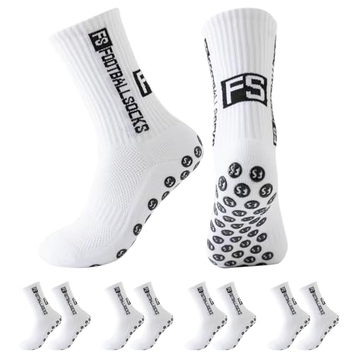 Betrynidil 5 Pares Calcetines de fútbol,Calcetines Antideslizantes Futbol,38-45 Football Socks,para Fútbol,Baloncesto,Tenis,Voleibol,Running y Ciclismo (Blanco)