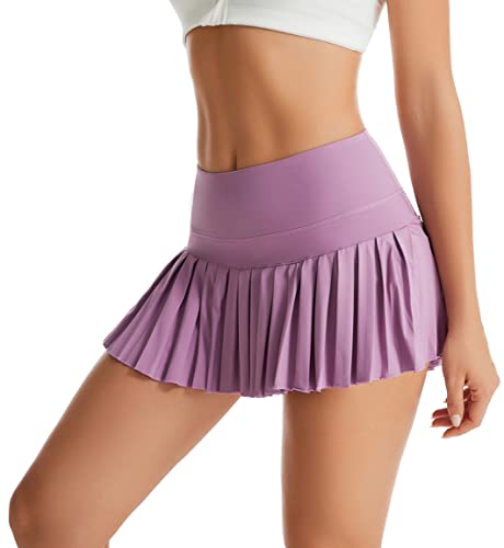 Yknktstc Saia de tênis feminina de 2 peças com bolsos, cintura alta, shorts atléticos, plissados, es