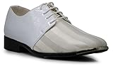 JY2N Men's Satin Metal Silver Tip Oxfords Dress Shoes Stripes Church Wedding Party Groomsmen Oxfords Dress Shoes (8.5, White)