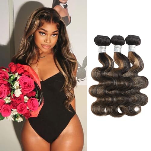 Honey Blonde Bundles Human Hair Highlighted Black...