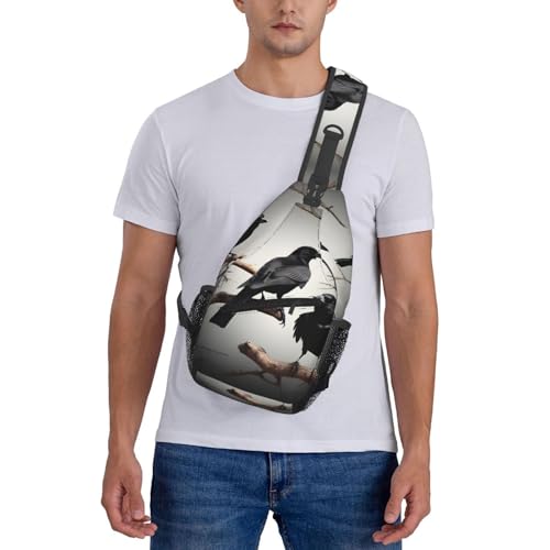 Bolso bandolera negro con estampado de pájaros para senderismo y running miniatura 7