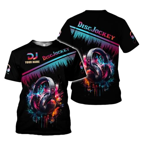 Personalized DJ 3D Shirts, Disc Jockey 3D Shirt, Disc Jockey T-Shirt Gifts for Men, Custom DJ Shirt for EMD Music Festival (US, Alpha, Small, 5X-Large, Regular, Regular, 1, DJ1)