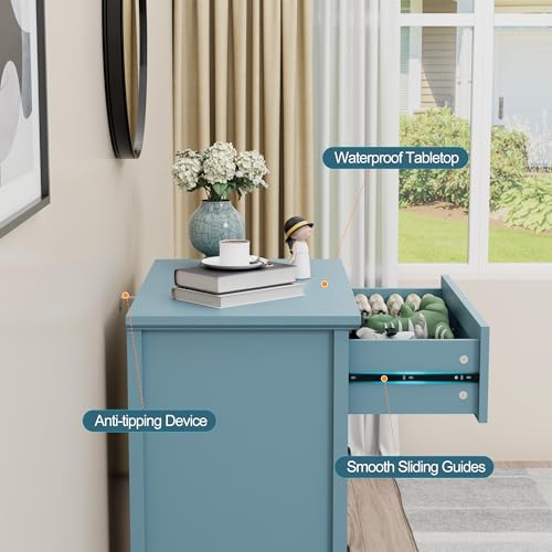 Image of 4 Drawer Dresser for Bedroom, 35'' Tall Storage Chest of Drawers, Blue
