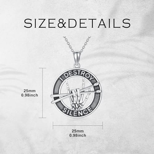 YAFEINI Drummer Gifts for Men Sterling Silver Drummer Pendant Necklace Music Jewelry Gifts for Men Drummers3