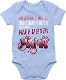 Stil: Kurzarm Baby Body Baby Body Junge Mädchen - Sprüche - Ich versuche mich zu benehmen aber ich komme nach meiner Mama Graffiti - 3/6 Monate - Babyblau - babyparty geschenk lustig babymode witzig spruch momlife bodys