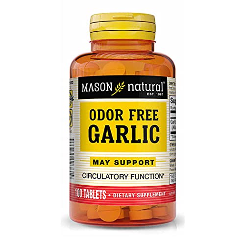 Mason Natural Garlic 200 Mg Odor Free Allium Sativum Supplement - Supports Healthy Circulatory Function, 100 Tablets #TOP27