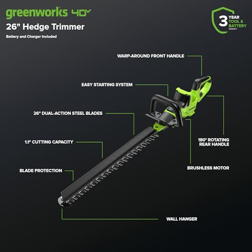 Image of Greenworks 40V 26' Brushless (1.1' Cutting Capacity /Debris Collector / 180 Rotating Handle), 2.0Ah Battery and Charger Included