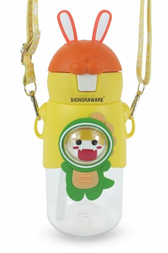 SignoraWare Hobbit BPA free Plastic Kids Water bottle with straw | Easy Grip | Child-Friendly | Food Grade | Lightweight and Portable | School | Sports & Outdoor Activities (600 ml | Yellow)