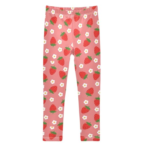 Girls' Leggings Strawberry Flower Pink Pattern Ankle Length Printed Leggings Comfort Pants for Kids 4-10 Years