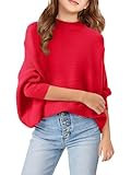 Girls Oversized Pullover Sweater Kids Fashion Batwing Long Sleeve Ribbed Knit Fall Tops Red