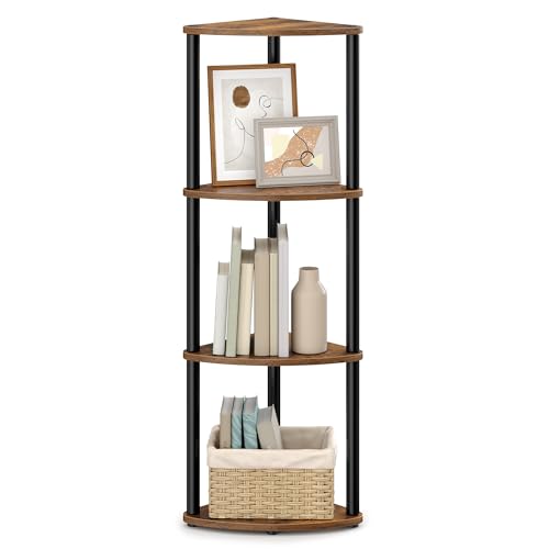 SONGMICS HOME Superschnelle werkzeuglose Montage Eckregal mit 4 Ebenen Standregal Regal 38 3 x 27 x 104 8 cm Wohnzimmer Schlafzimmer Küche vintagebraun-tintenschwarz LBC640KD01