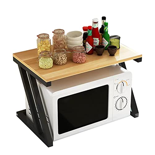 Image of CANCRI 22700 Z Series 2-Layer Microwave Stand | Metal & Wooden Kitchen Platform Rack with Storage Shelf | Oven, Toaster & Appliance Organizer (Black & Brown)