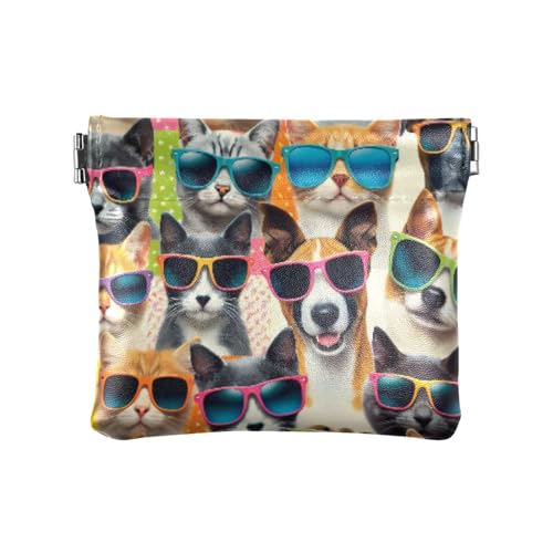 Cool Cats Dogs Coin Purse Leather Pouch Change Purse, Squeeze Coin Pouch for Cards, Keys & Lipsticks, Unisex