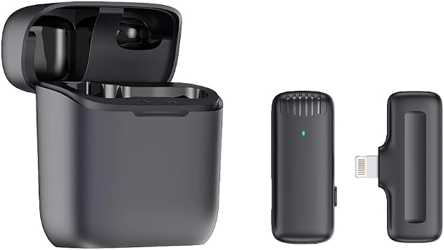 J11 Wireless Lavalier Microphone with Charging Case for iPhone USB C Mini Microphone for TikTok Vlog/Video Recording/YouTube 3 Level Noise Canceling Headphones Monitoring Lightning