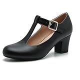 Women's Mary Jane Pumps T-Strap Block Chunky High Heels Ankle Strap Buckle Wedding Dress Evening Party Shoes Black Matte 38-7US