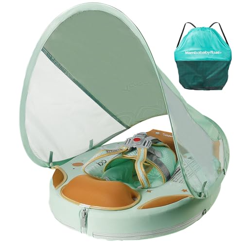 Image of Mambobaby Float with Canopy & Portable Backpack Skin-friendly Baby Swim Float with Tail Waterproof Non-Inflatable Mambo Float Smart Swim Trainer Soft Solid Infant Pool Float 3-24 months Baby Swim Ring