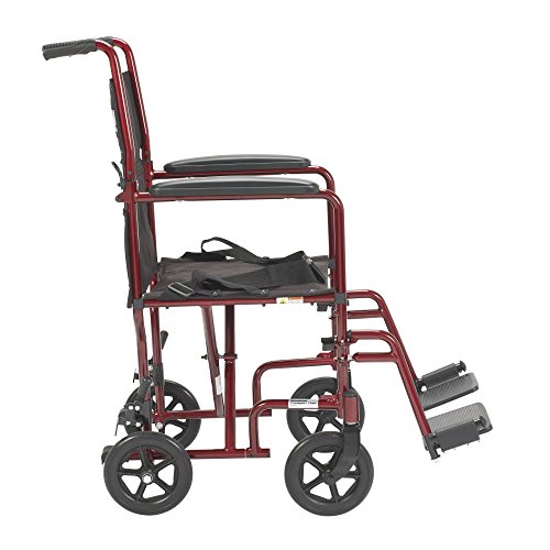Drive Medical Lightweight Folding Transport Wheelchair with Swing-Away Footrests, Red by Drive Medical - Image 5