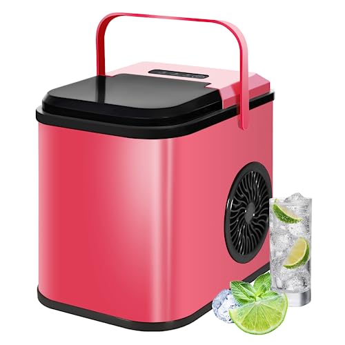 Countertop Nugget Ice Maker, 8 Ice Cubes Ready in 10 Mins Up to 22lbs of Ice a Day 1.8lbs Ice Capacity Refillable Water Tank for Home Kitchen Office Bar Party (Red)