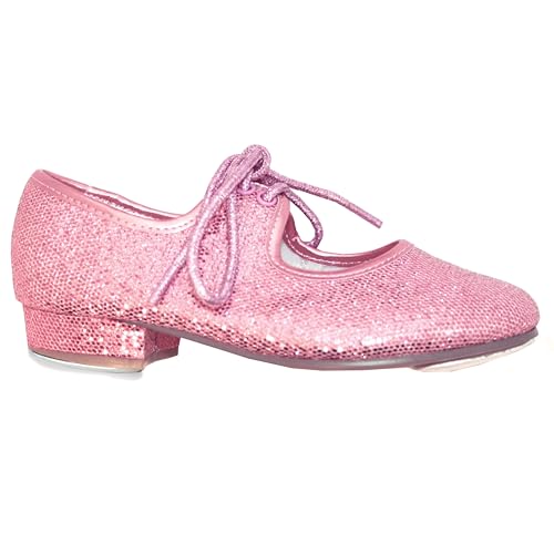 Tiptoes Girls Pink Hologram Tap Dancing Dance Shoes (with Toe and Heel Taps) (Pink UK Footwear Size System Little Kid Numeric Medium 10)